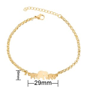 Gold stainless steel elephant bracelet for women with three charms and 29mm pendant