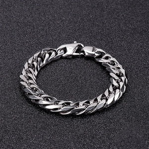 Polished silver stainless steel Cuban link bracelet with secure lobster clasp for men