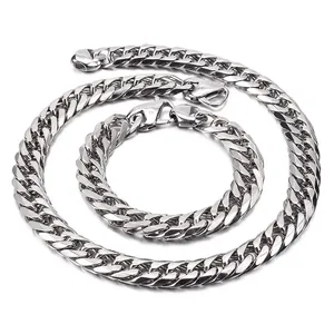 Men Polished 316L Stainless Steel Cuban Link Curb Chain Necklace Hip Hop Punk Style Silver Tone Jewelry