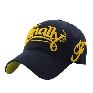 Classic navy cotton baseball cap featuring 3D Finally embroidery and curved visor