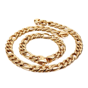 Golden Figaro link chain necklace and bracelet set for men with lobster clasp