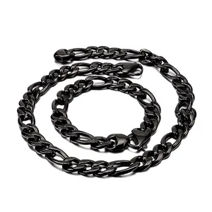 316L Stainless Steel Figaro Chain Necklace And Bracelet Hip Hop Punk Style Minimalist Jewelry For Men