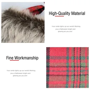 Christmas stocking decorations featuring plaid fabric and plush faux fur with hanging loops