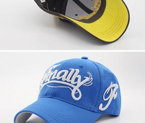 Macro detail of high-quality 3D embroidery on a cotton baseball cap with neat stitching