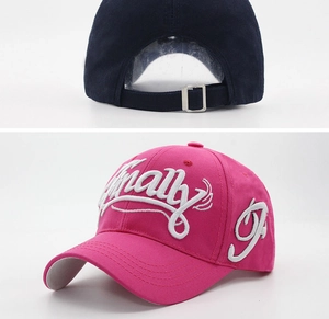 Detail of adjustable metal buckle and high-quality 3D embroidery on cotton baseball caps
