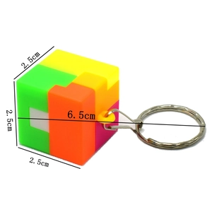 Colorful 2.5cm puzzle cube keychain made of plastic with high saturation color blocks