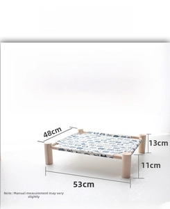 Detail showing solid pine wood frame and printed canvas bed with 53x13cm size specs