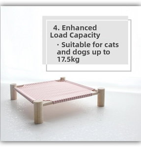 Detail of wooden pet hammock with pink checkered canvas, supporting up to 17.5kg pets