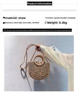 Handmade straw woven shoulder bag for women, versatile summer beach handbag with compact size.