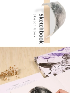 Detailed view of 16K vintage sketchbook featuring Vincent van Gogh art and thick paper texture