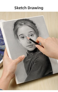 Close-up of drawing on thick sketchbook paper with a professional sketch pencil