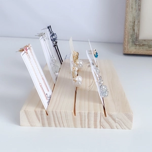 Solid wood jewelry display stand with three slots for earring card organization