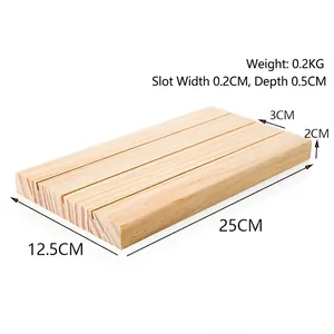 Solid wood earring display stand with four parallel grooves for jewelry storage