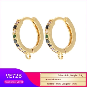Detail of 14x16mm brass gold hoop with multi-colored zircons and a small DIY hang loop
