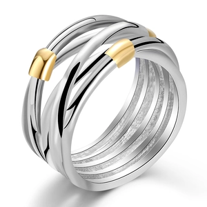 Anello minimalista 10mm in acciaio inossidabile con design multistrato e oro