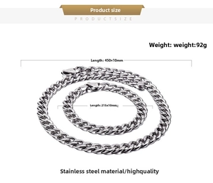 Detailed size chart for stainless steel Cuban link necklace and bracelet jewelry set