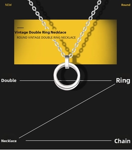 Detail shot of the vintage silver interlocking double ring pendants and polished O-chain
