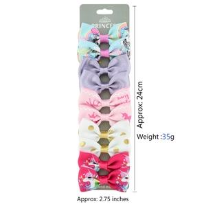 Lot de 6 nœuds à cheveux licorne arc-en-ciel pour filles, barrettes en ruban gros-grain