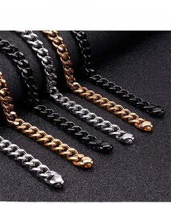 Polished stainless steel Cuban link chains in gold, silver and black with lobster clasp