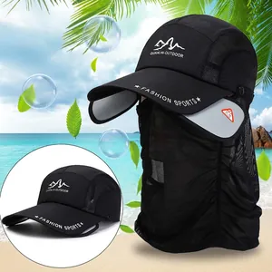 Quick-dry black outdoor sun hat with breathable face mask and neck protection cover
