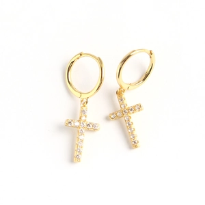 Elegant gold S925 silver hoop earrings with sparkling cubic zirconia cross pendants
