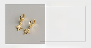 Detail view of S925 sterling silver star hoop earrings with dimensions and weight info