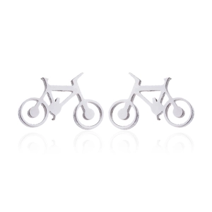 Orecchini a perno a forma di bicicletta in acciaio inossidabile lucido con riflesso