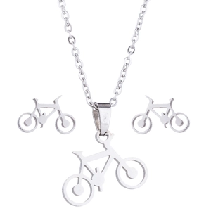 Set collana e orecchini a bicicletta in argento con pendenti a bicicletta minimalisti