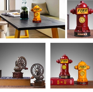 Retro industrial hydrant and vintage coffee machine decor for home tabletop display