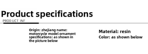 Detailed specifications for the resin motorcycle model ornament in retro style