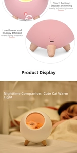 Detail of USB charging port and touch control dimming on cute cat pet house night light