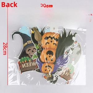 Detailed view of Halloween themed party banner packaging with pumpkin and ghost motifs