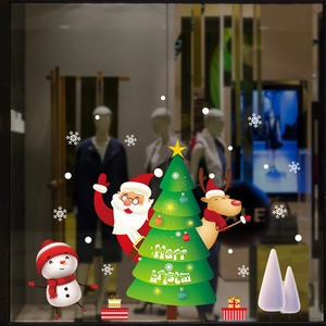 Christmas window decals featuring Santa, reindeer, and snowflakes for glass decoration