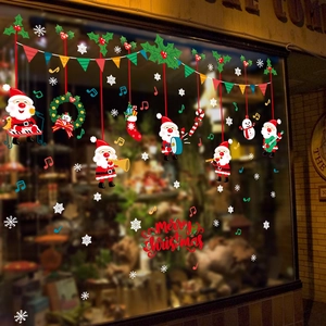 Christmas music notes window stickers with Santa Claus and snowflakes for shop holiday decor
