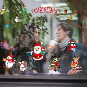 Stickers de Noël pour fenêtre avec Père Noël et bonhomme de neige pour décor de fête
