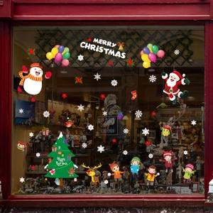 Merry Christmas festive window stickers featuring Santa Claus and snowman on glass