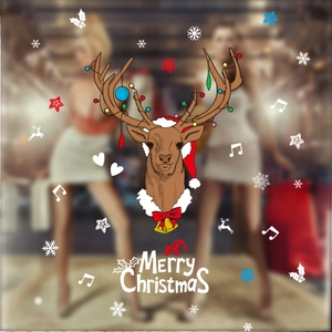 Sticker mural renne de Noël avec texte Merry Christmas pour décoration de fenêtre