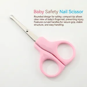Pink safety baby nail scissors with rounded tips and ergonomic handles for infant care