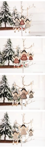 Detail of Nordic hollow wooden angel ornaments with metal bells and beads for Christmas trees