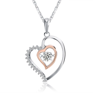 Elegant s925 silver and rose gold double heart necklace with sparkling zircon stone