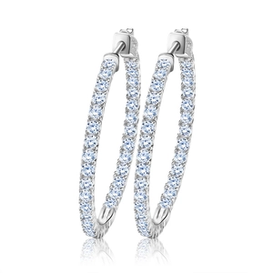 Women Hoop Earrings Brass Cubic Zirconia Large Circle With 925 Sterling Silver Earring Post Sparkly Geometric Jewelry