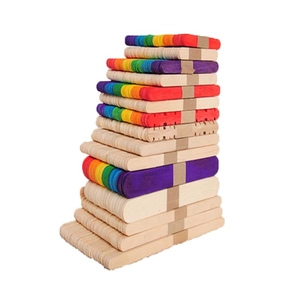 Colorful and natural wood popsicle sticks stack for DIY crafts and handmade projects