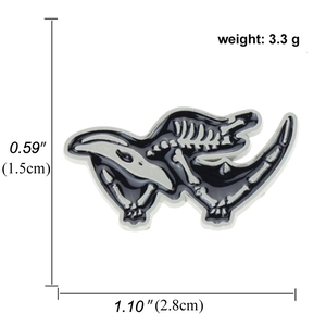 Cartoon dinosaur skeleton enamel pin brooch in black and white finish for bag accessories