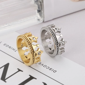 Fashionable crown star rings set in gold and silver with sparkling cubic zirconia stones