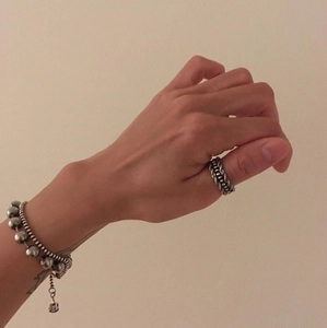 925 Sterling silver beaded bracelet and woven texture open ring for women on model