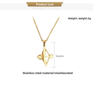 Détail du pendentif cœur flèche de Cupidon avec dimensions et spécifications en acier
