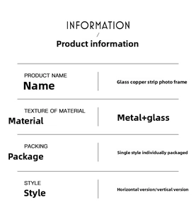 Technical specifications for Nordic metal glass photo frames in horizontal and vertical formats