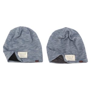 Thickened winter beanie hats with Rock patch and warm fleece lining in gray and blue