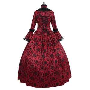 Gothic Victorian red and black dress with back lace-up detail and flare sleeves