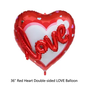 36-inch red heart-shaped foil balloon with double-sided LOVE design for weddings